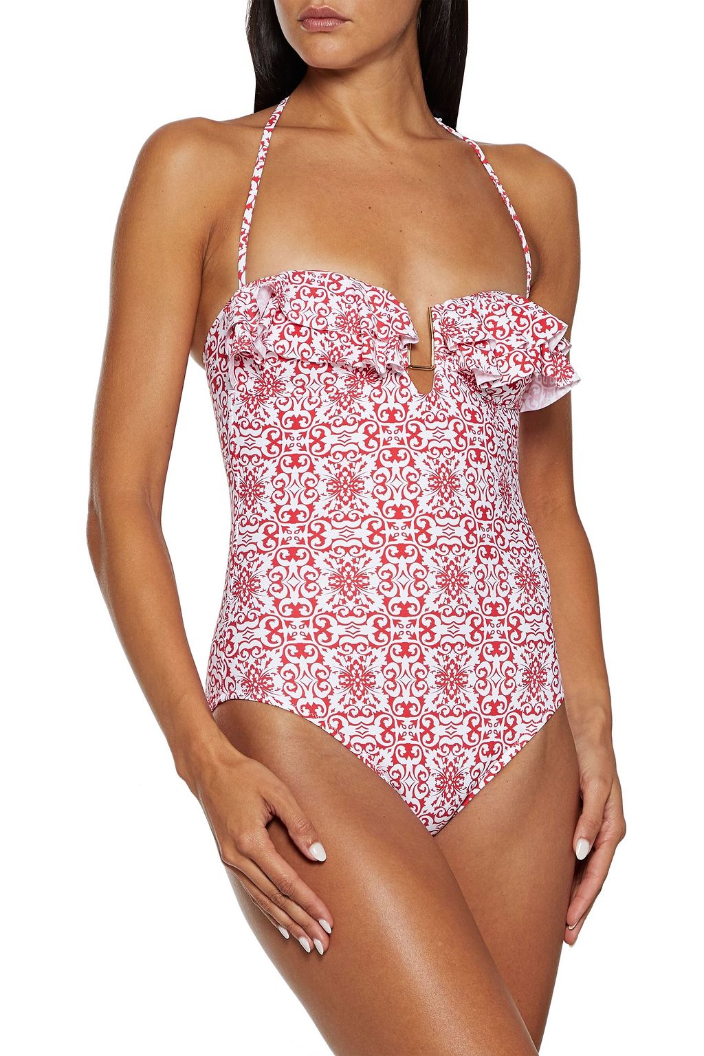MELISSA ODABASH Corfu ruffled printed bandeau swimsuit