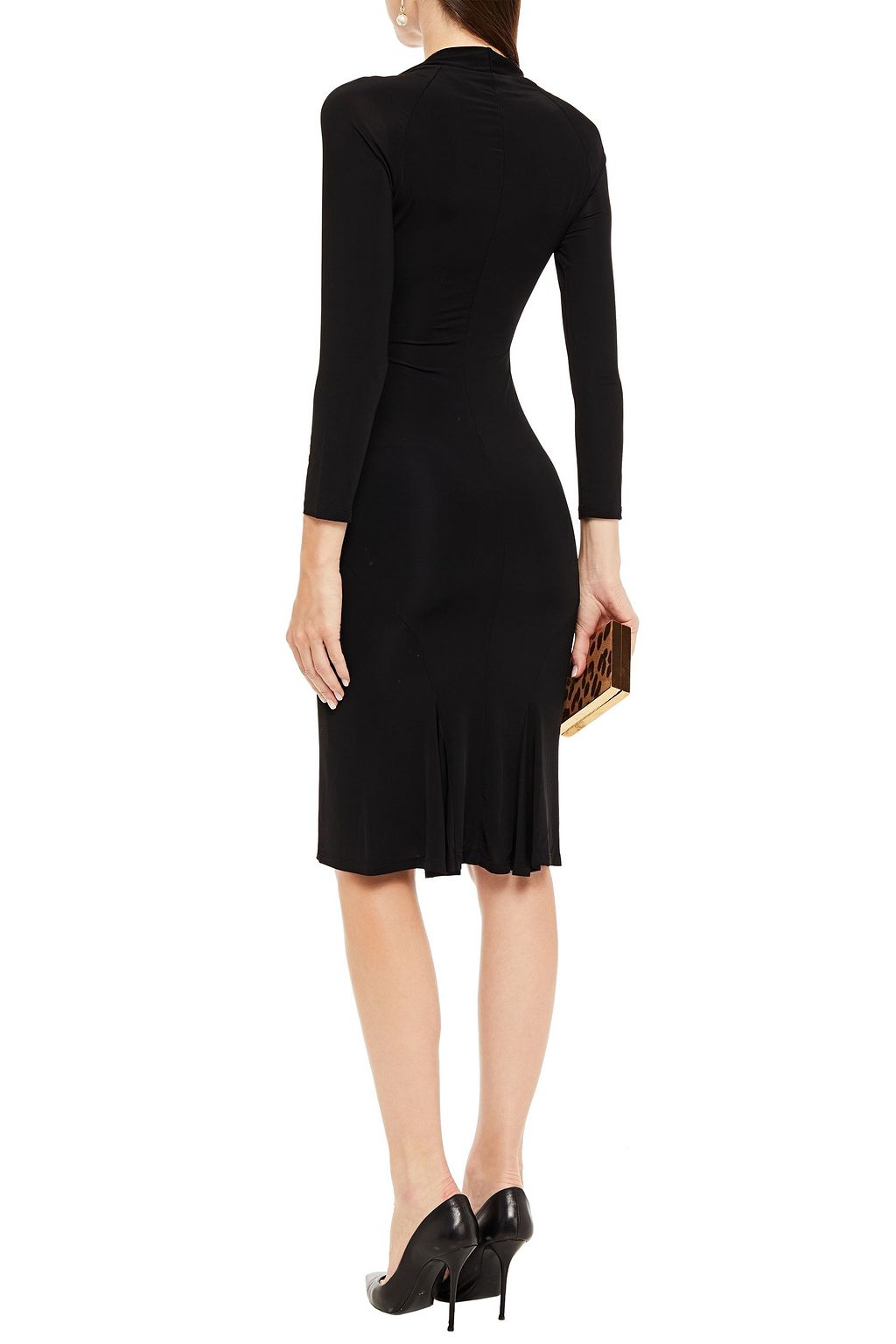 ROBERTO CAVALLI Embellished pleated stretch-jersey dress