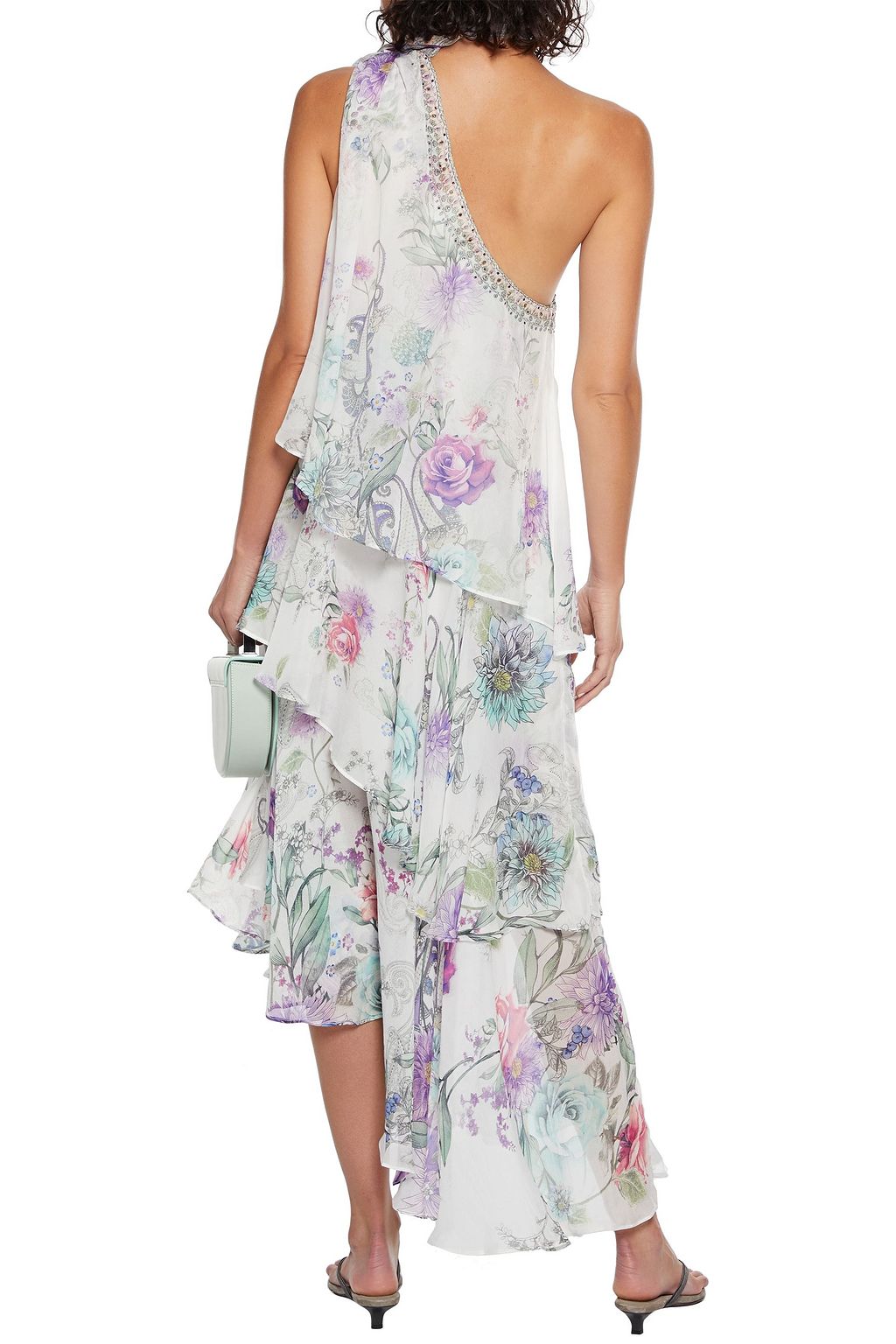 CAMILLA One-shoulder tiered crystal-embellished floral-print silk-chiffon midi dress