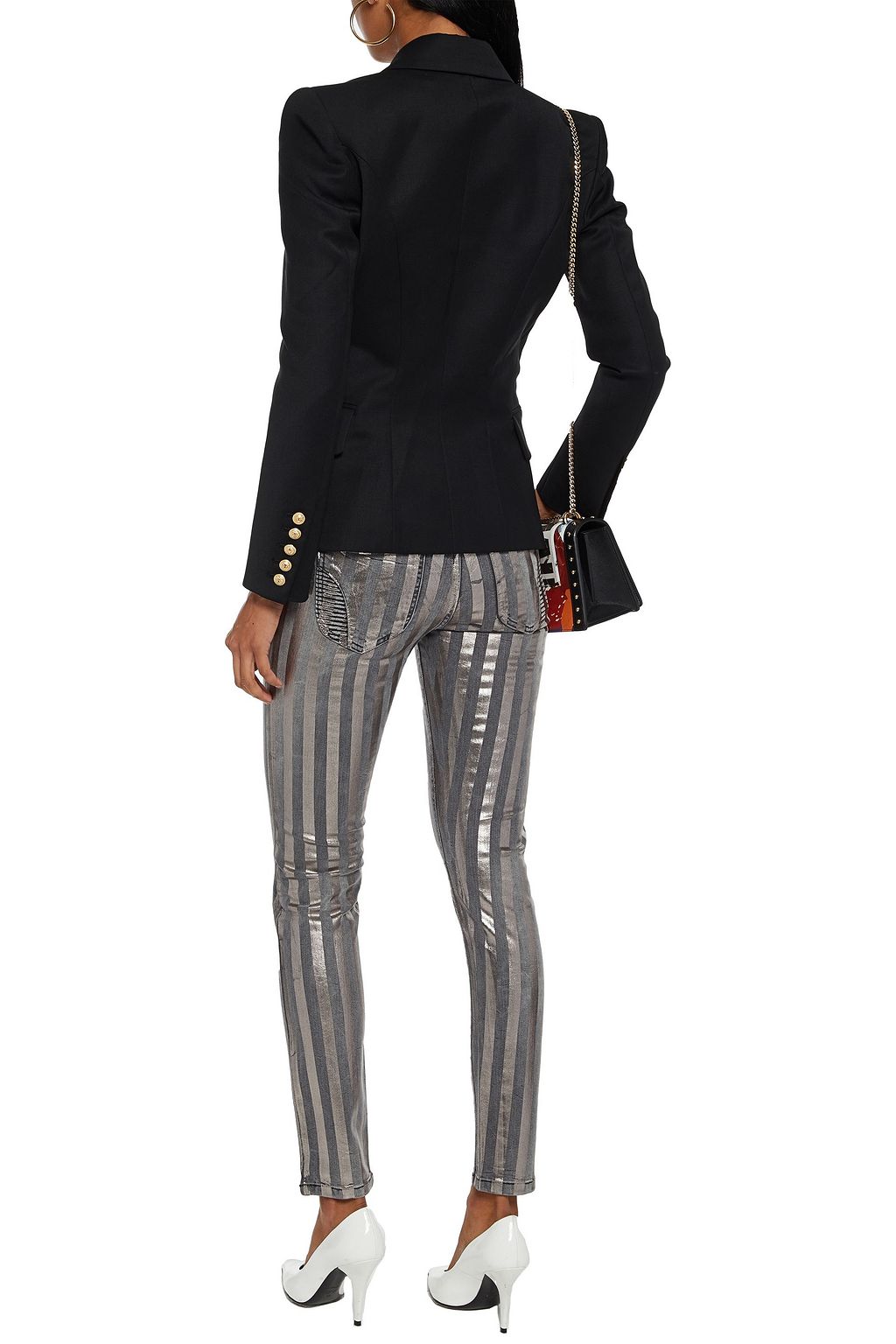 PIERRE BALMAIN Metallic striped low-rise skinny jeans
