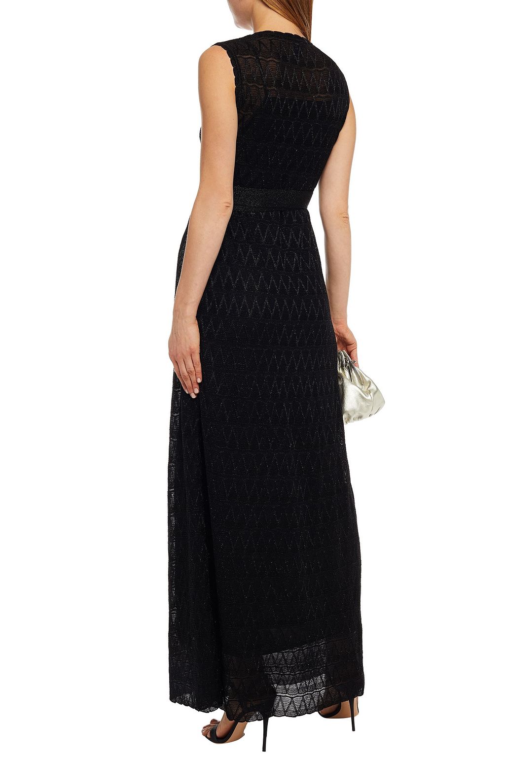 M MISSONI Scalloped metallic crochet-knit maxi wrap dress