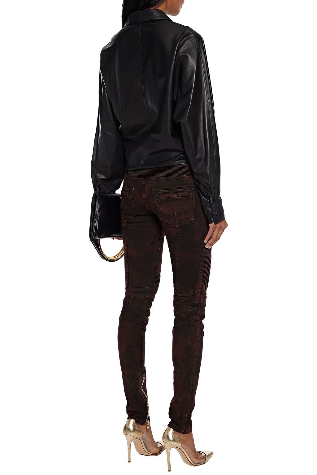 BALMAIN Moto-style faded low-rise skinny jeans