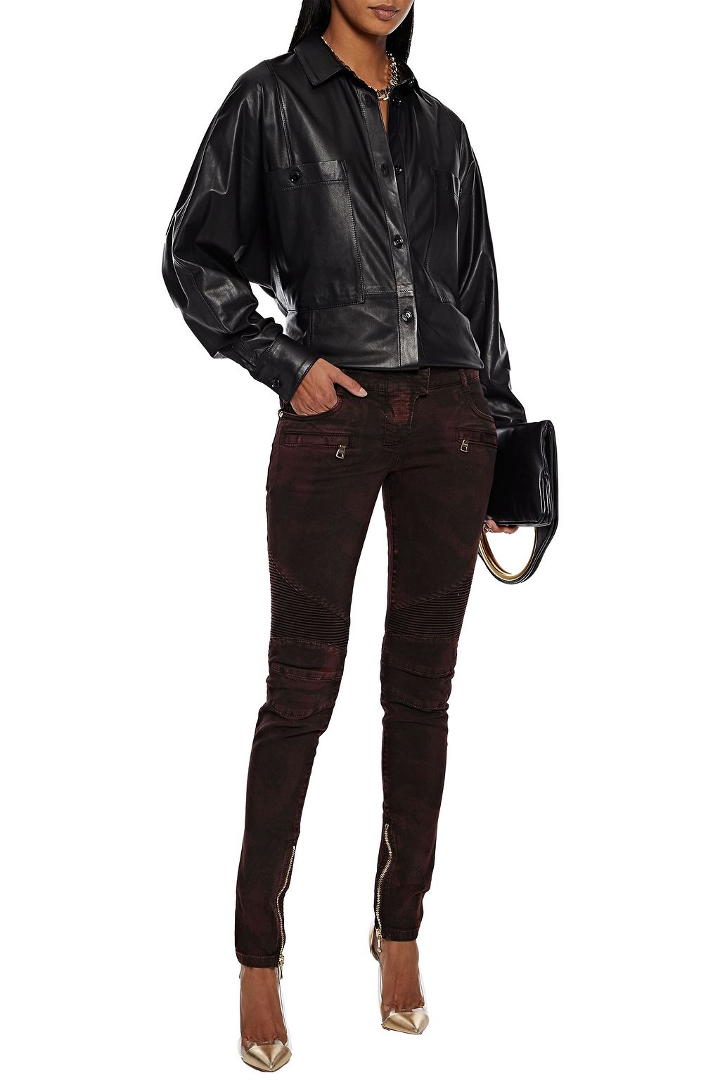 BALMAIN Moto-style faded low-rise skinny jeans