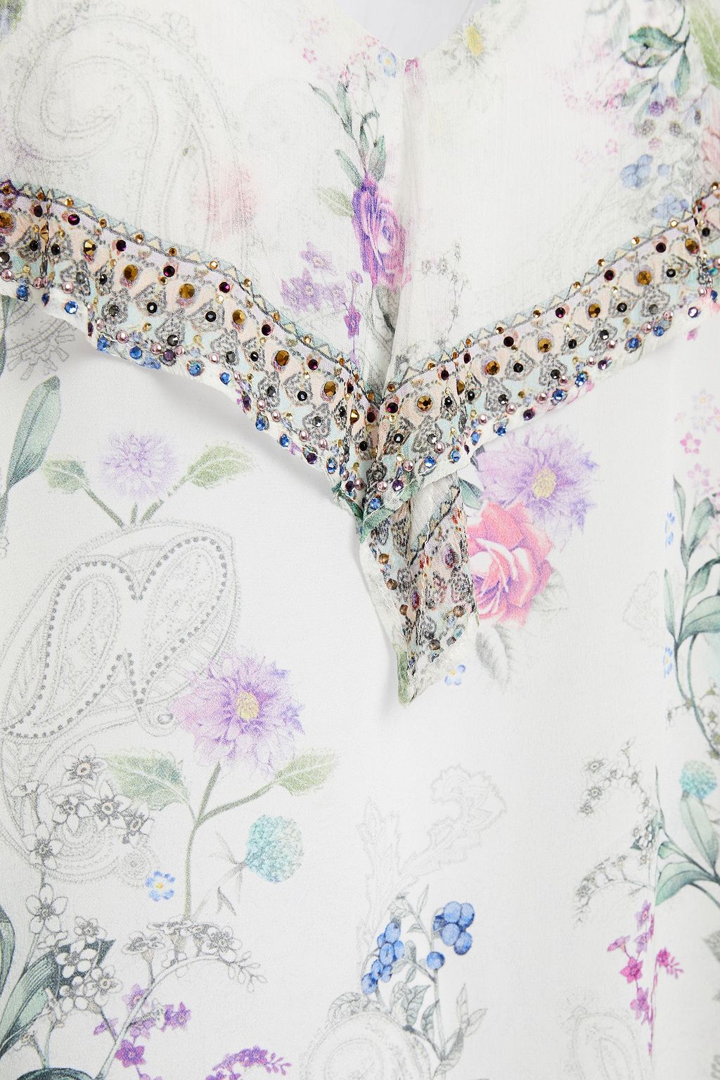 CAMILLA Crystal-embellished ruffled floral-print silk crepe de chine camisole