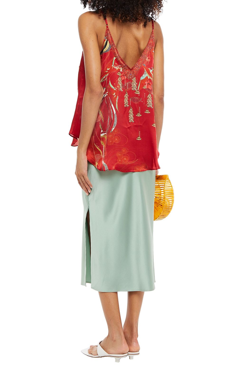 CAMILLA Crystal-embellished printed silk-satin camisole