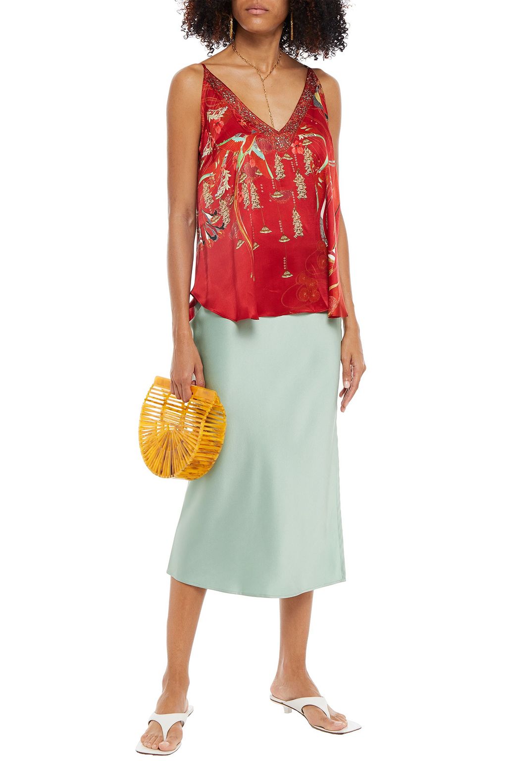 CAMILLA Crystal-embellished printed silk-satin camisole