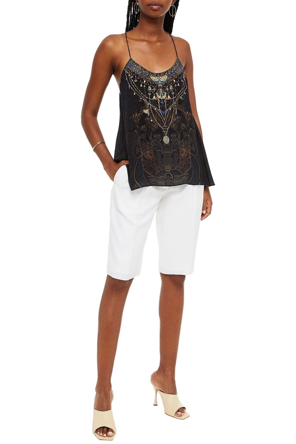 CAMILLA Crystal-embellished printed silk crepe de chine camisole
