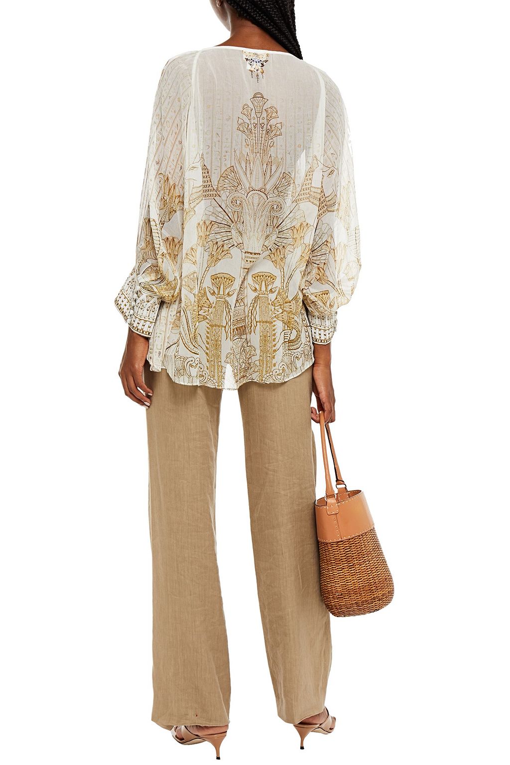 CAMILLA Crystal-embellished printed silk-crepon blouse