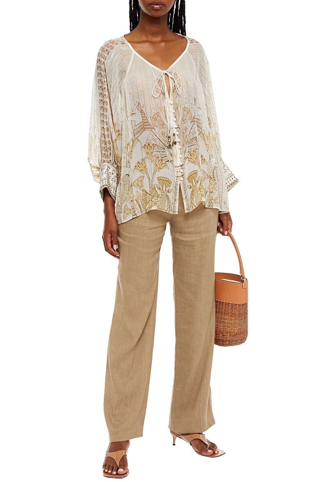 CAMILLA Crystal-embellished printed silk-crepon blouse