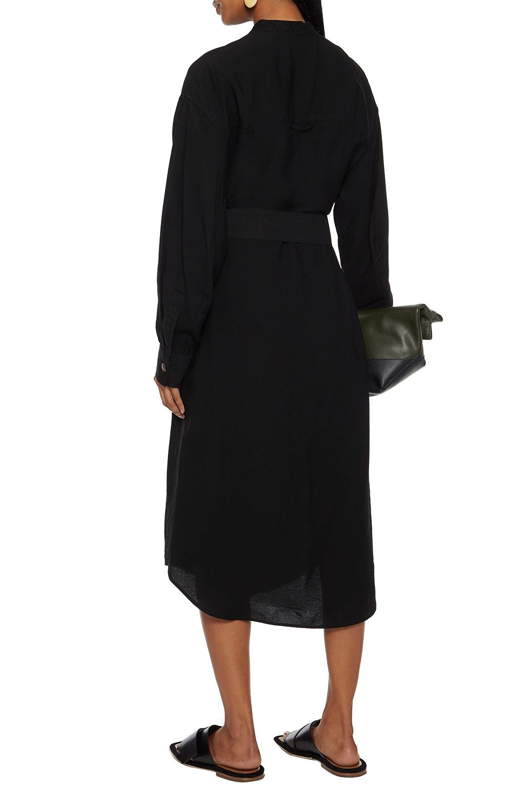VINCE. Belted slub broadcloth midi shirt dress