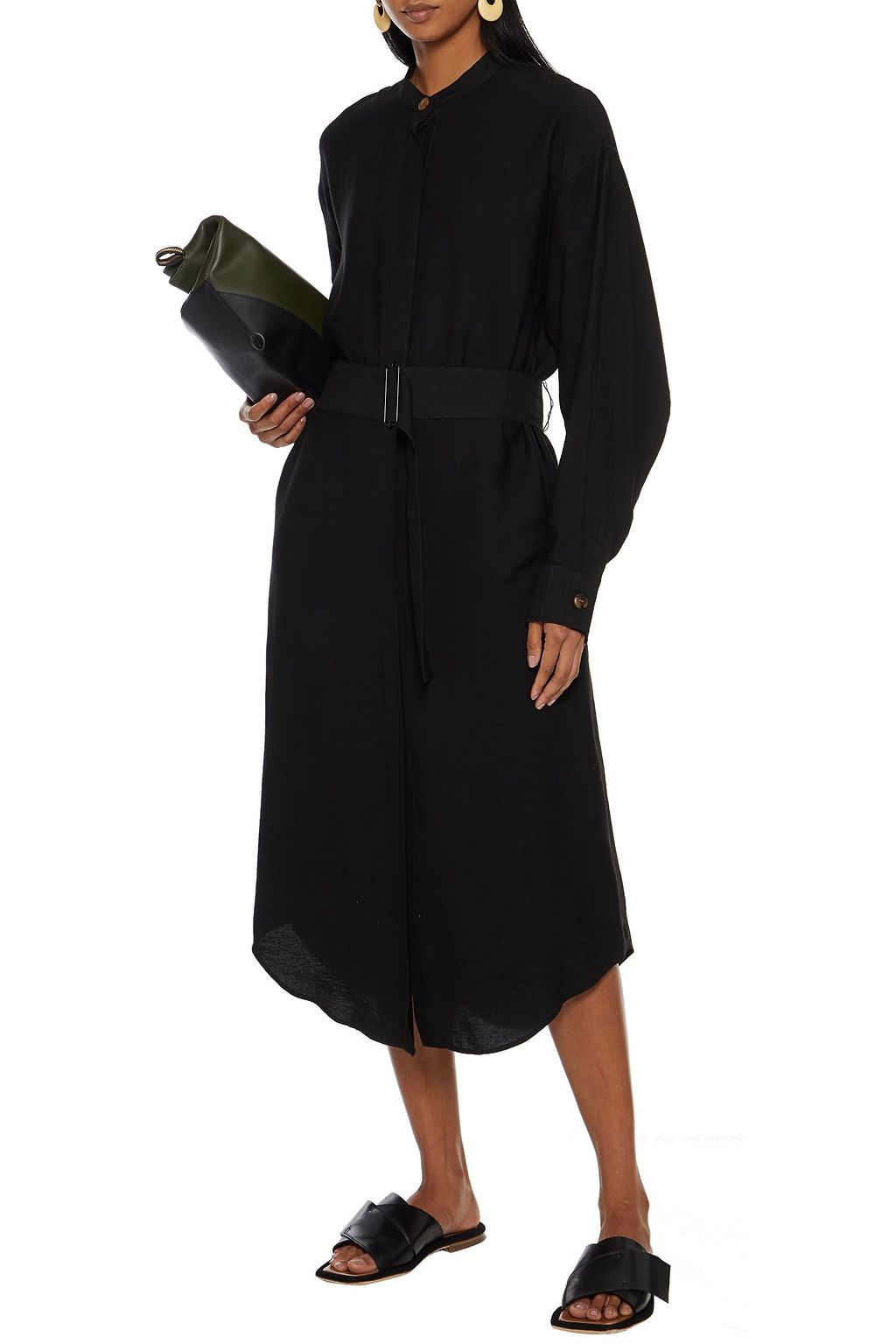 VINCE. Belted slub broadcloth midi shirt dress