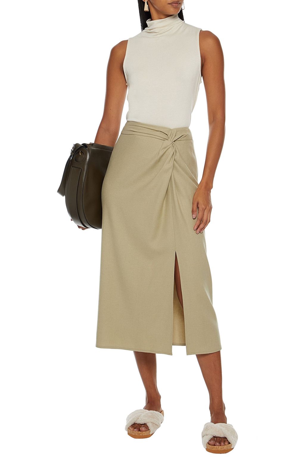 VINCE. Twisted twill midi skirt