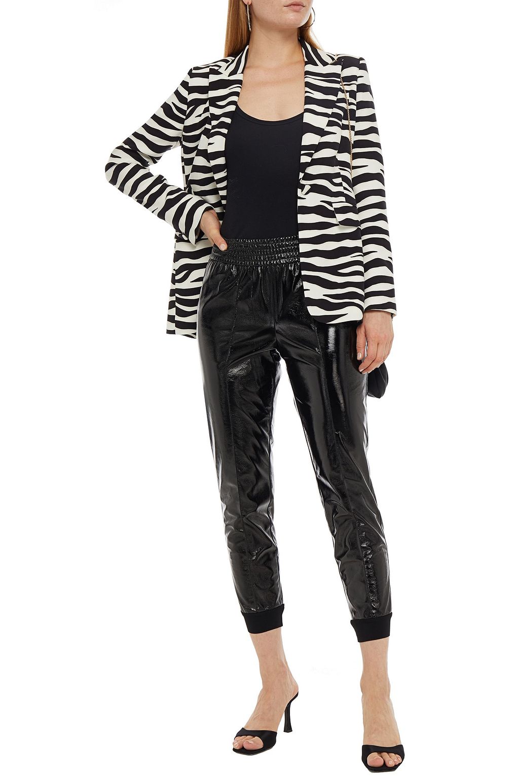 ALICE + OLIVIA Gathered faux patent-leather track pants