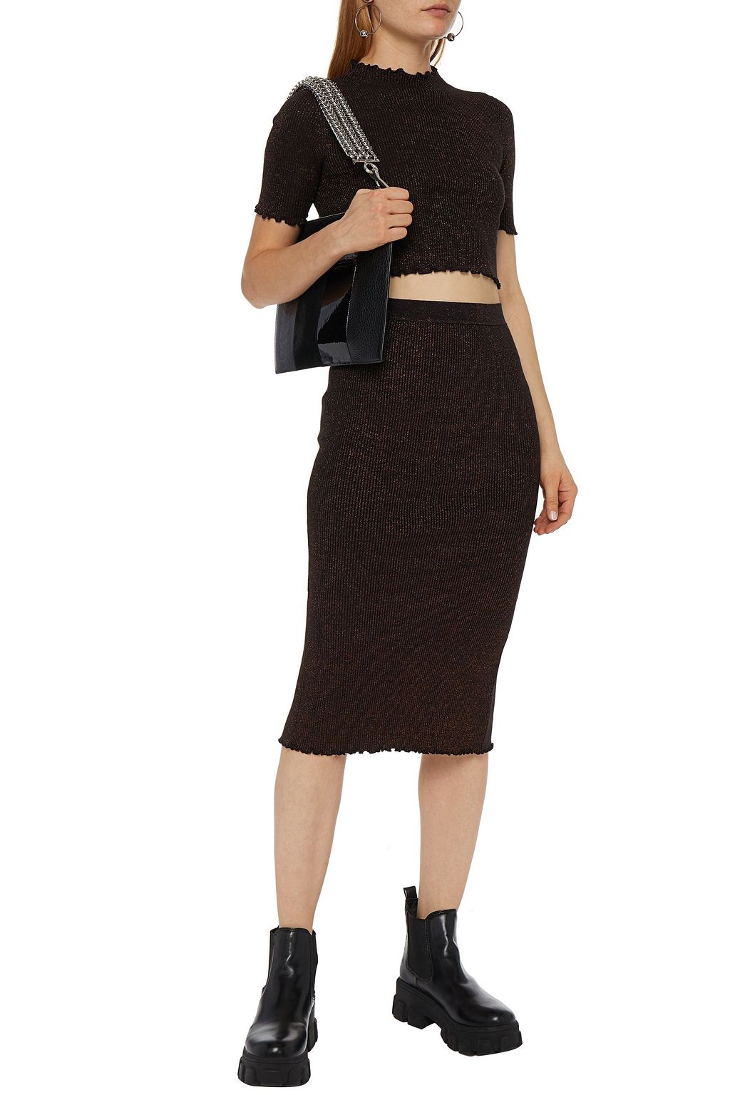 ALEXANDERWANG.T Metallic ribbed-knit skirt