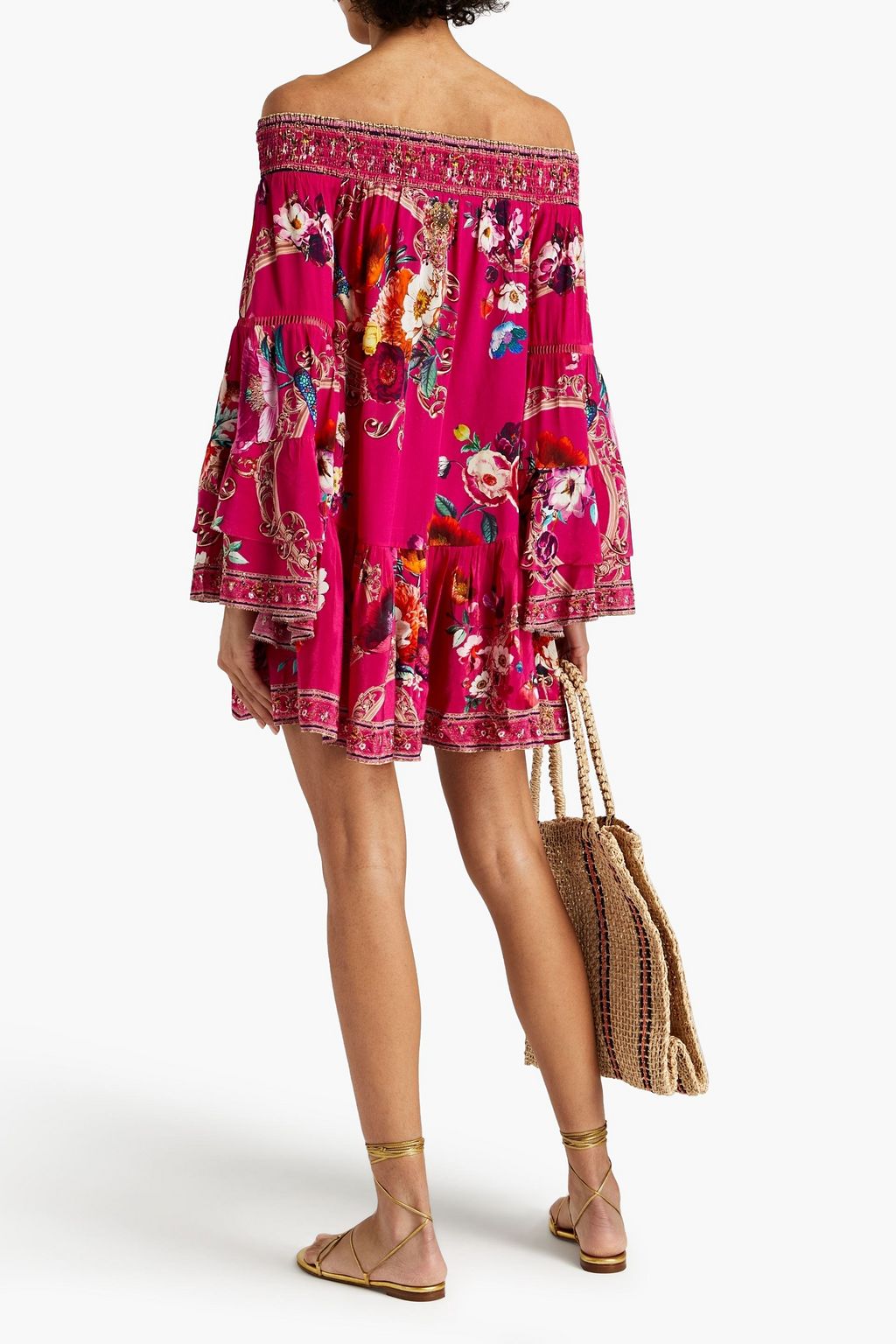 CAMILLA Off-the-shoulder floral-print silk crepe de chine mini dress