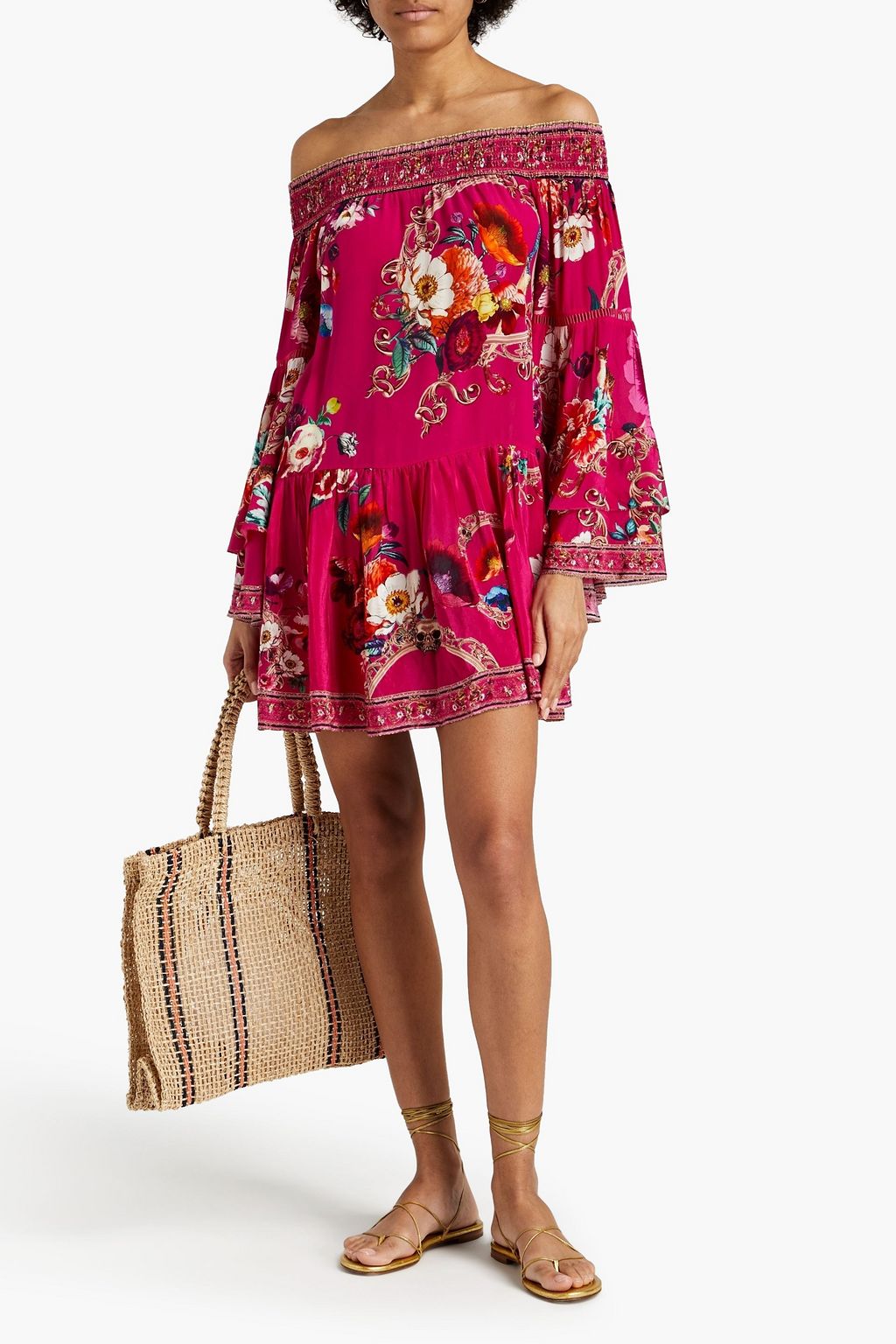 CAMILLA Off-the-shoulder floral-print silk crepe de chine mini dress