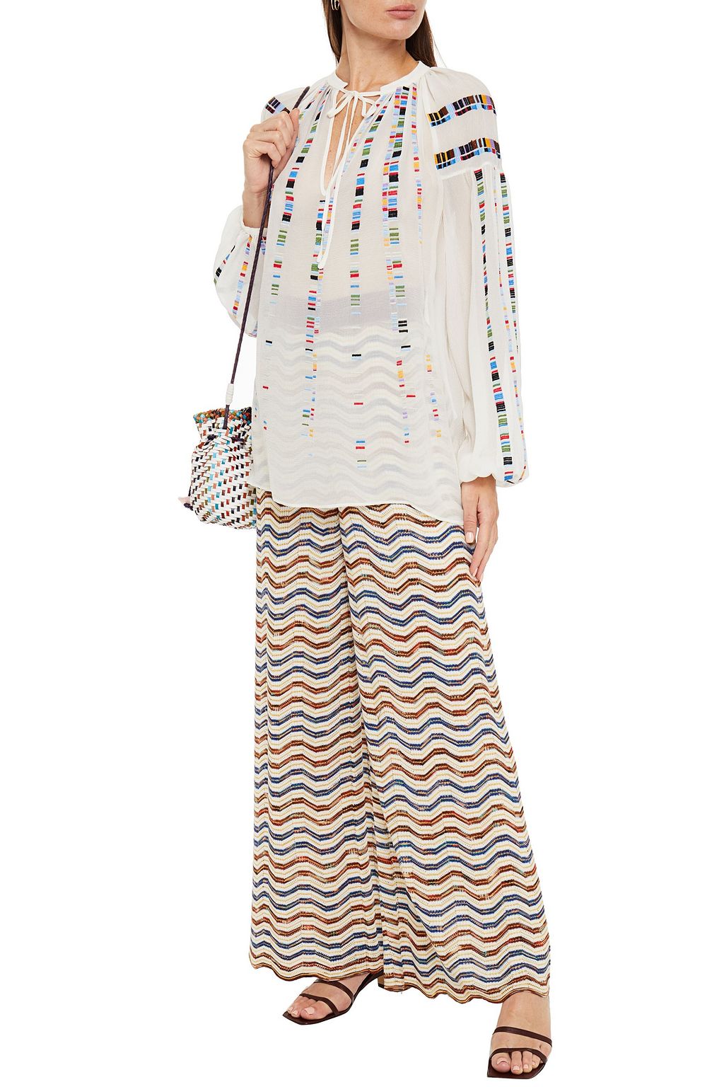 M MISSONI Crochet-knit wool-blend wide-leg pants