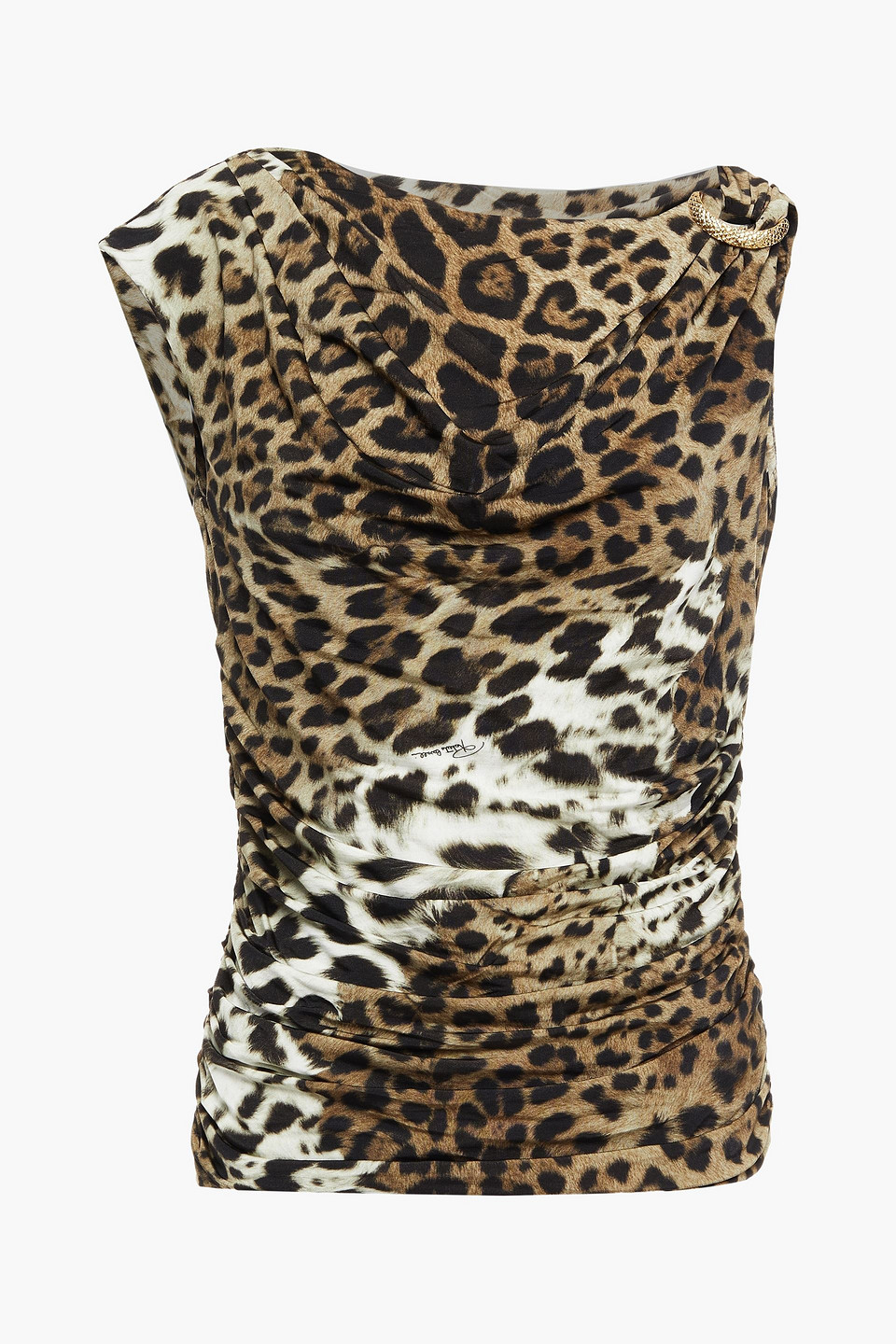 roberto cavalli - draped ruched embellished leopard-print stretch-jersey top - animal print - it 40