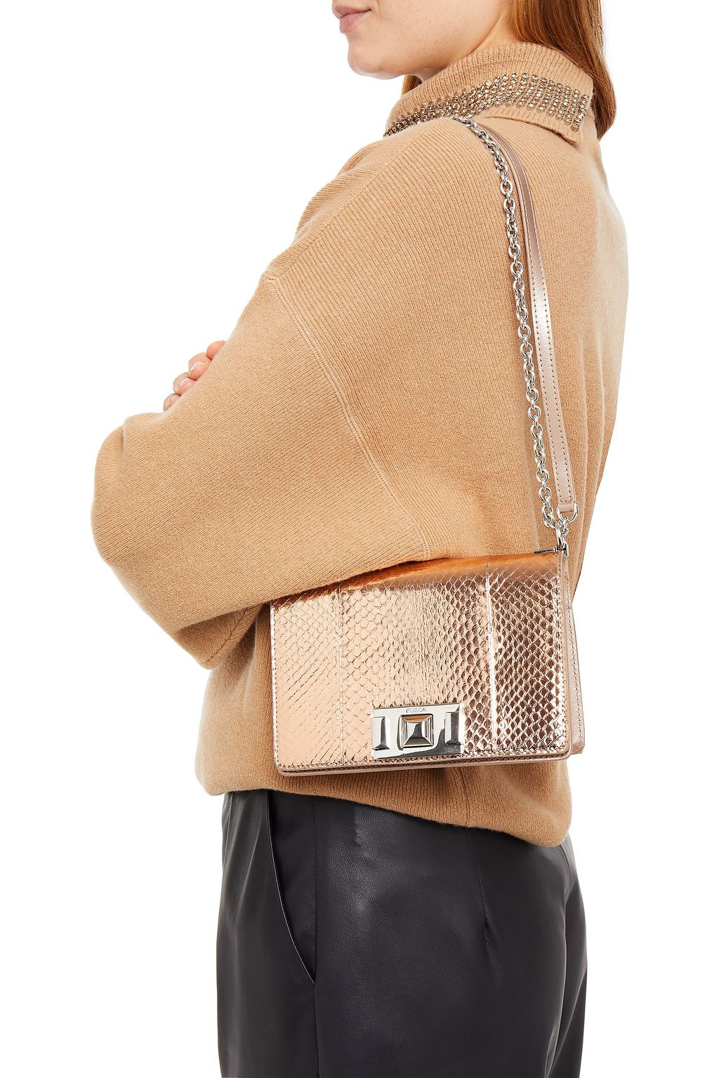 FURLA Mimi metallic ayers and leather shoulder bag