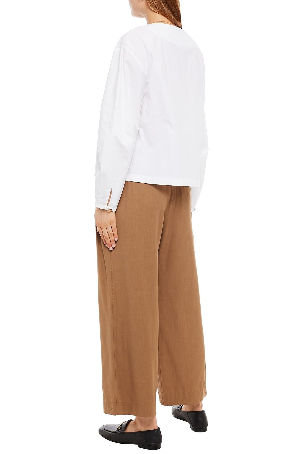 ST. JOHN Cotton-blend poplin top