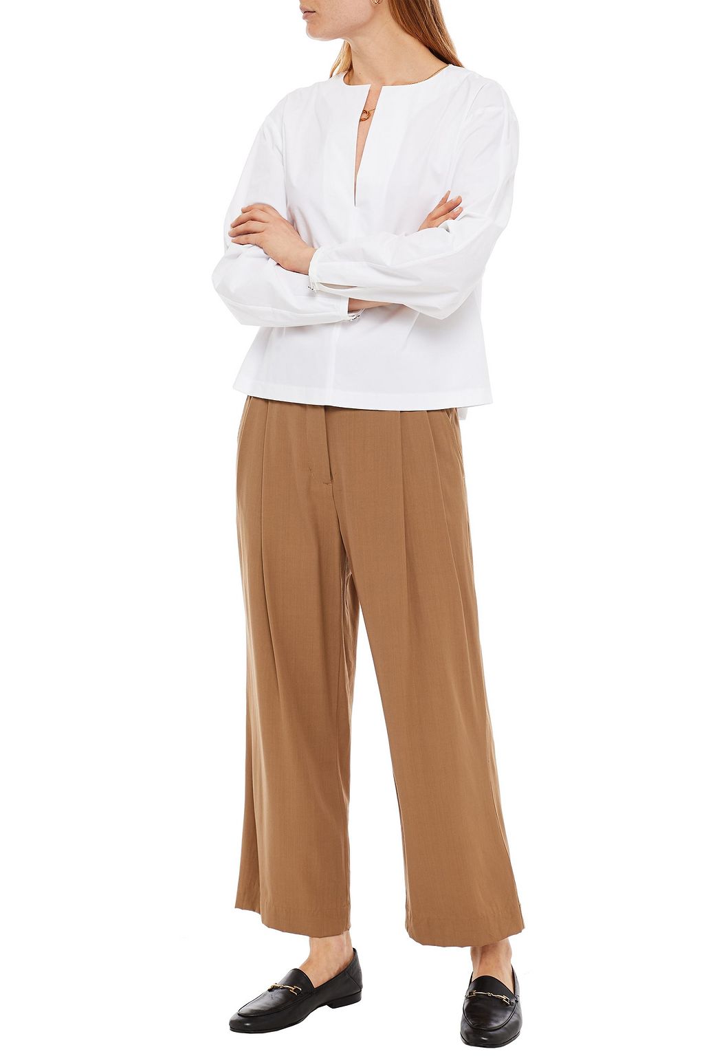 ST. JOHN Cotton-blend poplin top