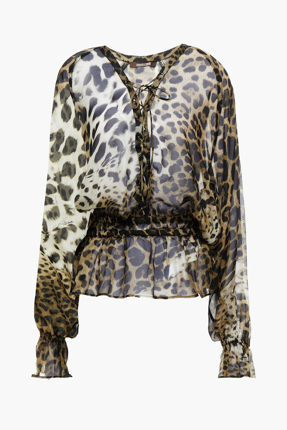 Embellished gathered leopard-print silk-chiffon blouse