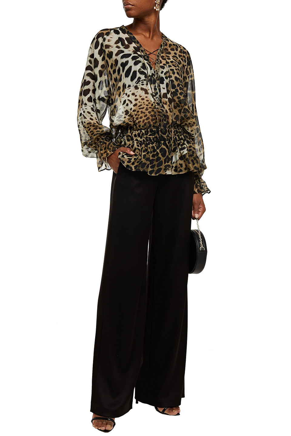 Roberto Cavalli Embellished Gathered Leopard-print Silk-chiffon Blouse In Animal Print