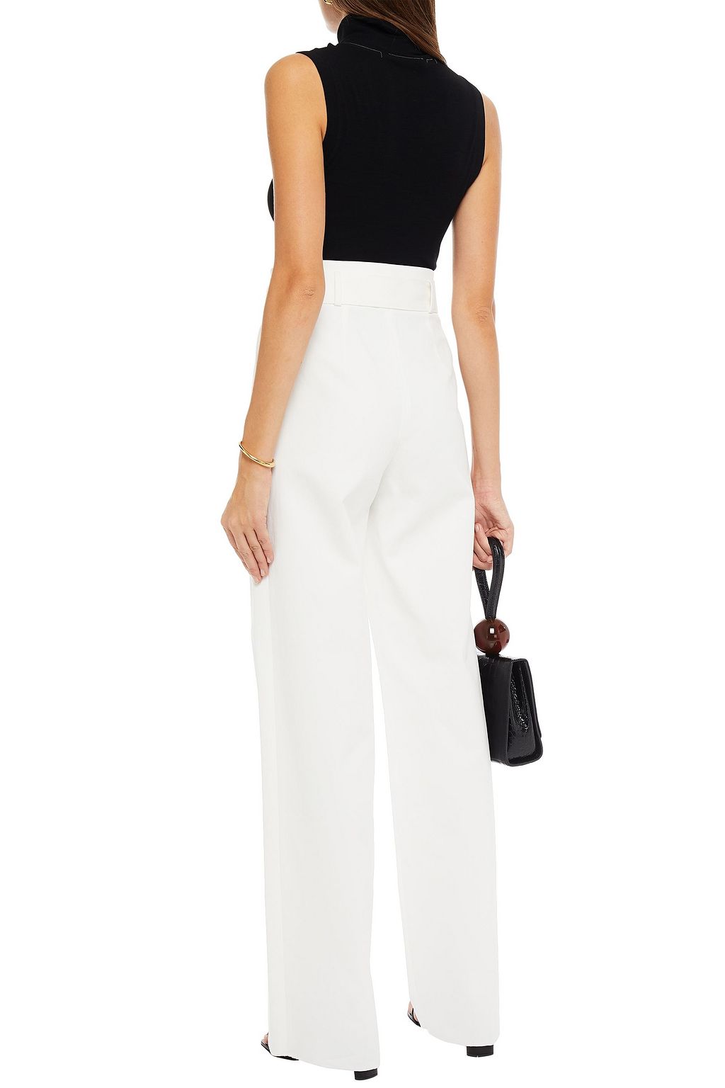 ST. JOHN Belted cotton-blend wide-leg pants