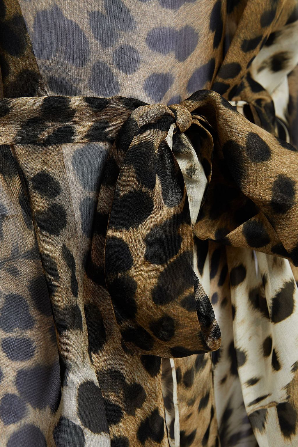ROBERTO CAVALLI Belted embellished leopard-print silk-chiffon top