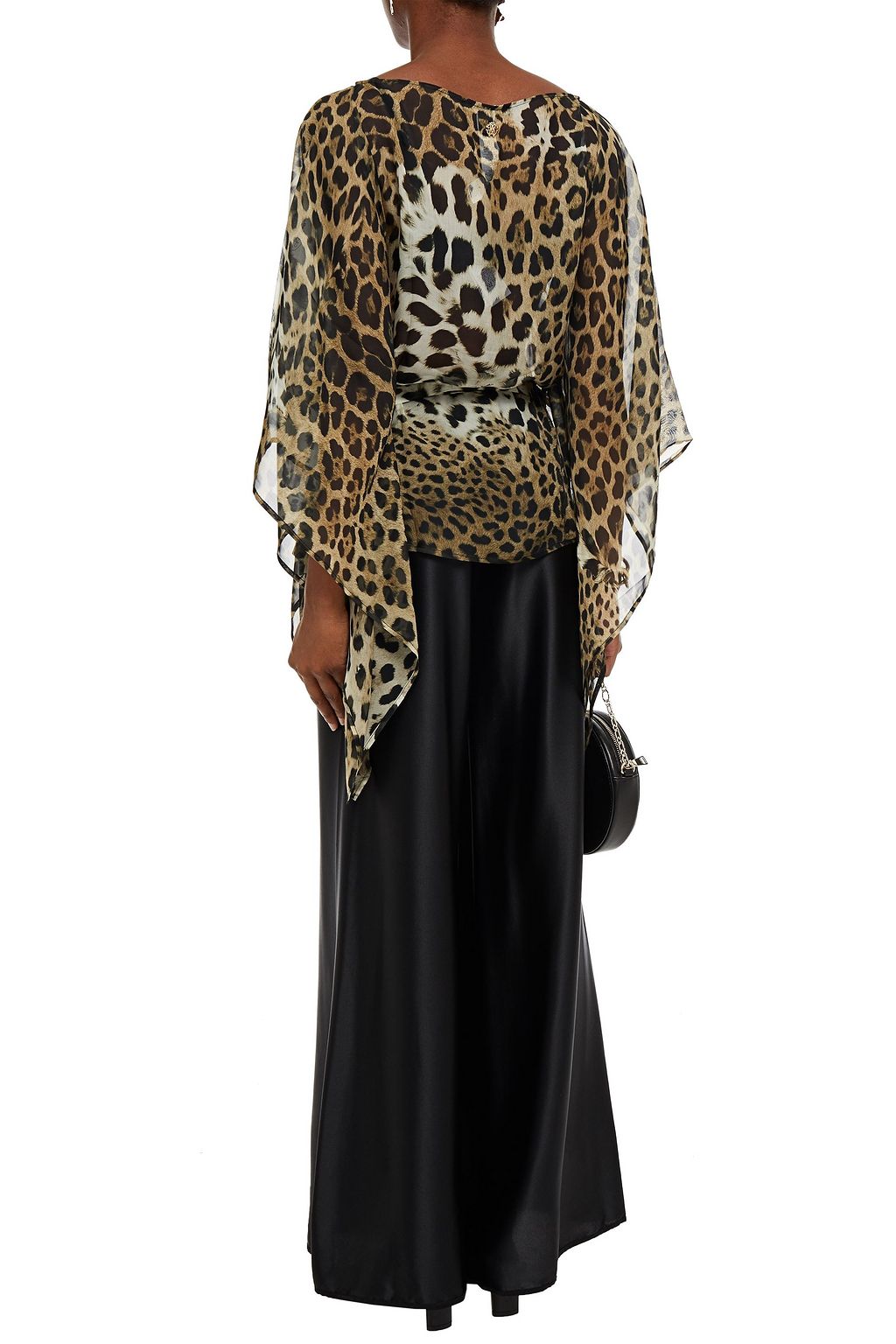 ROBERTO CAVALLI Belted embellished leopard-print silk-chiffon top