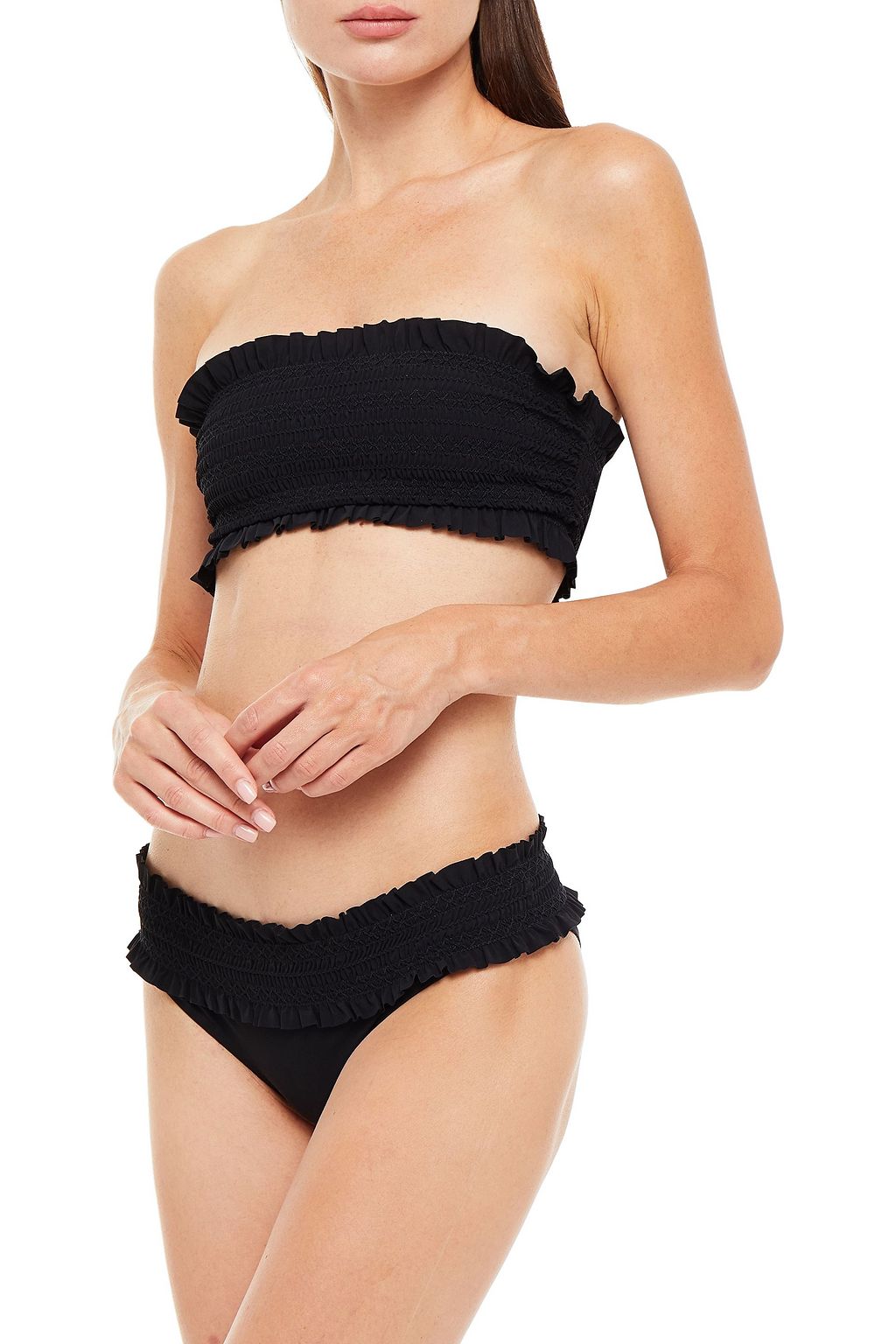 TORY BURCH Shirred ruffled mid-rise bikini briefs