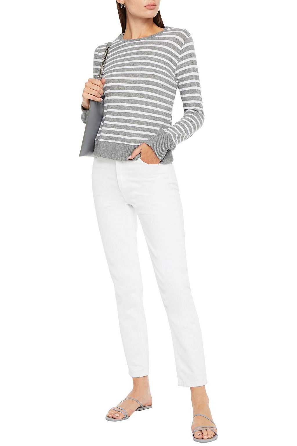 ENZA COSTA Striped cotton and cashmere-blend jersey top