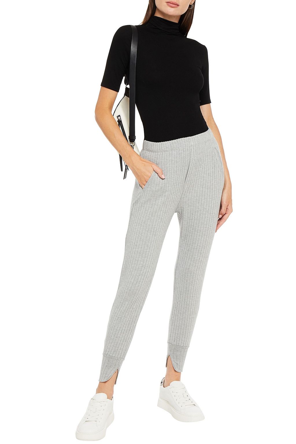 ENZA COSTA Mélange ribbed-knit track pants