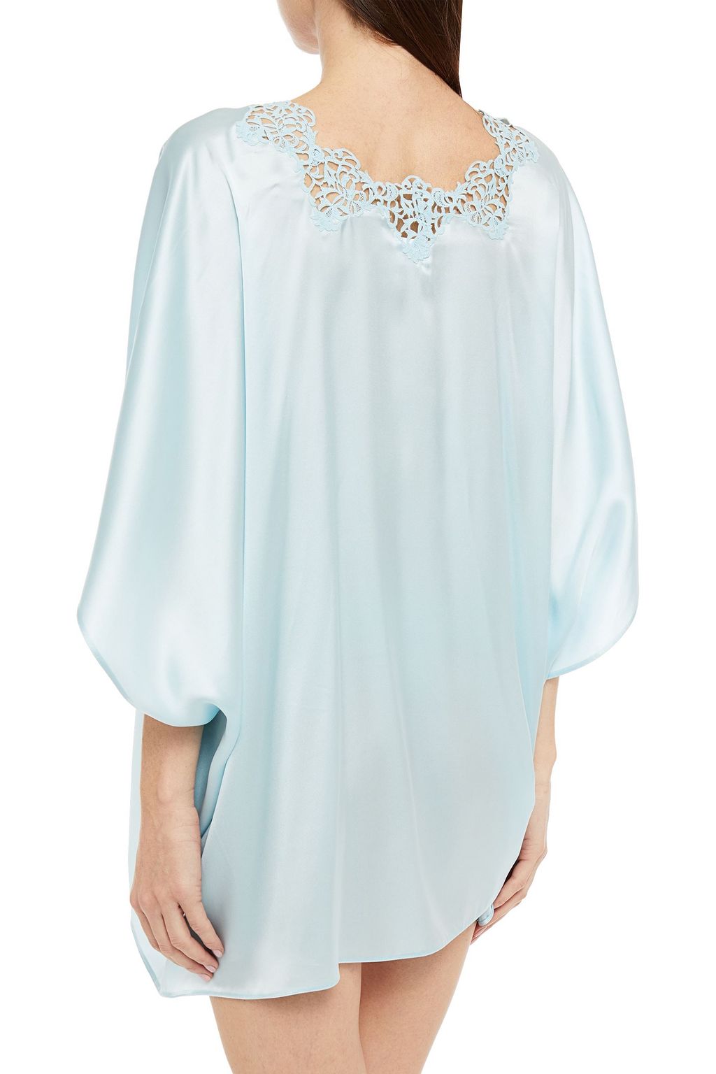 LA PERLA Macramé-trimmed silk-blend satin pajama top