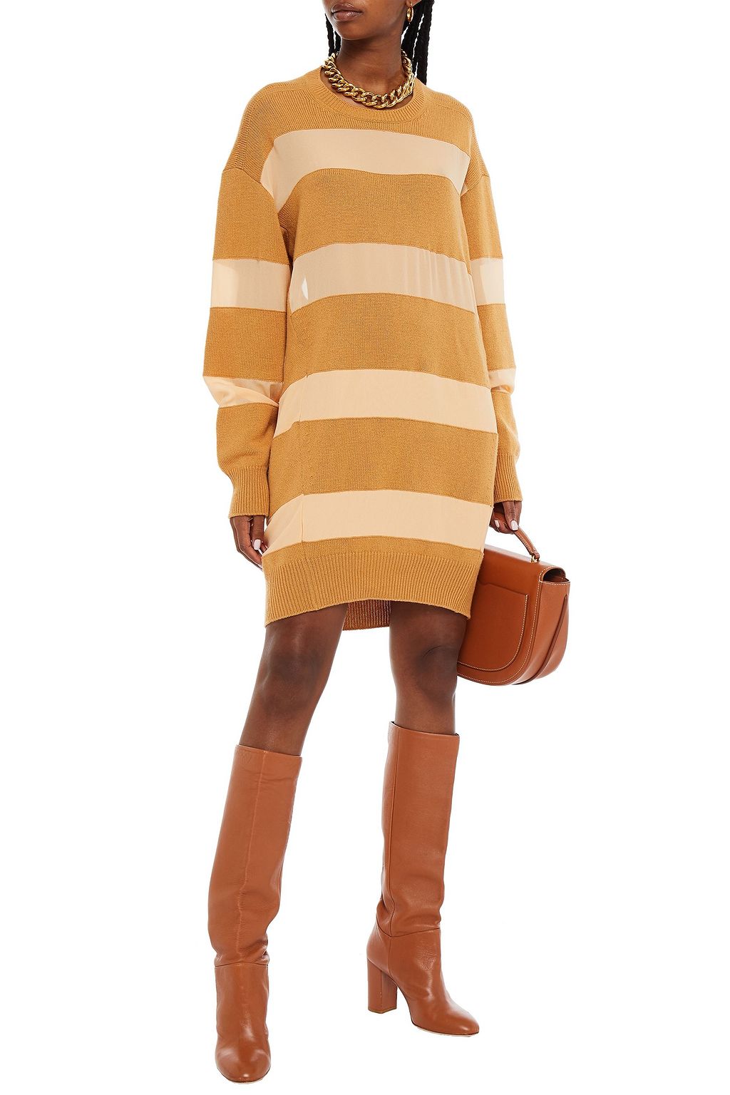 CHLOÉ Paneled wool, silk and cashmere-blend mini dress