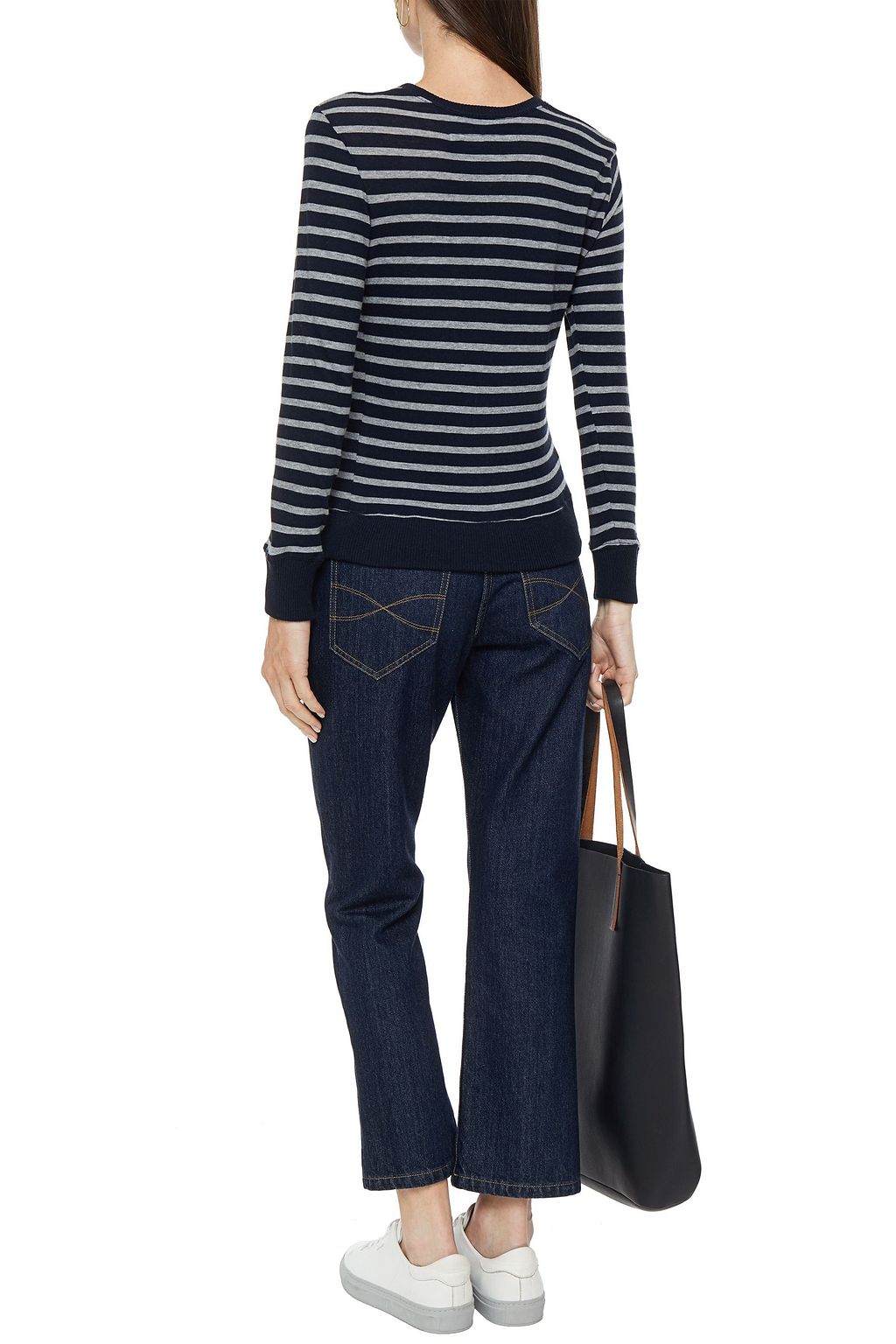 ENZA COSTA Striped cotton and cashmere-blend jersey top