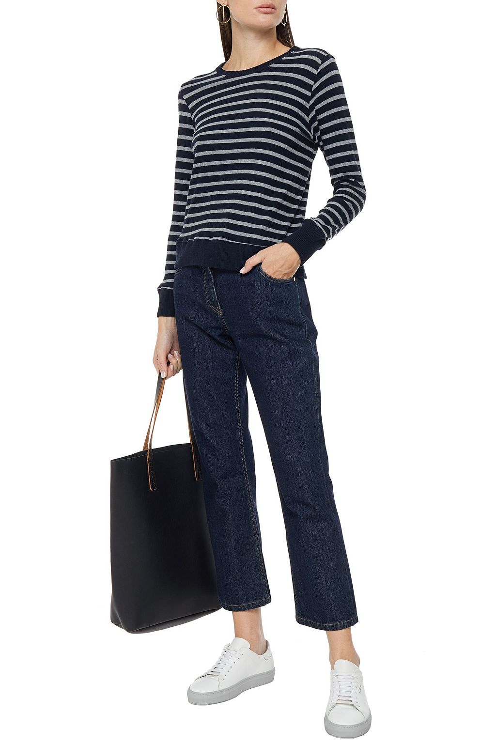 ENZA COSTA Striped cotton and cashmere-blend jersey top