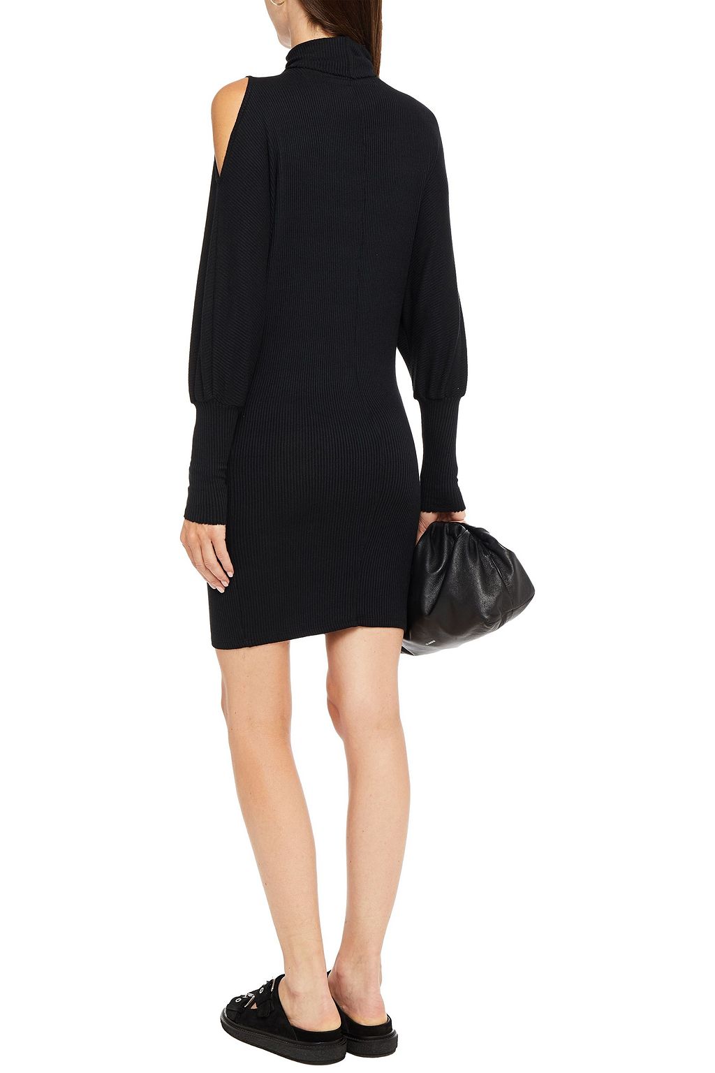 ENZA COSTA Cold-shoulder ribbed-knit turtleneck mini dress