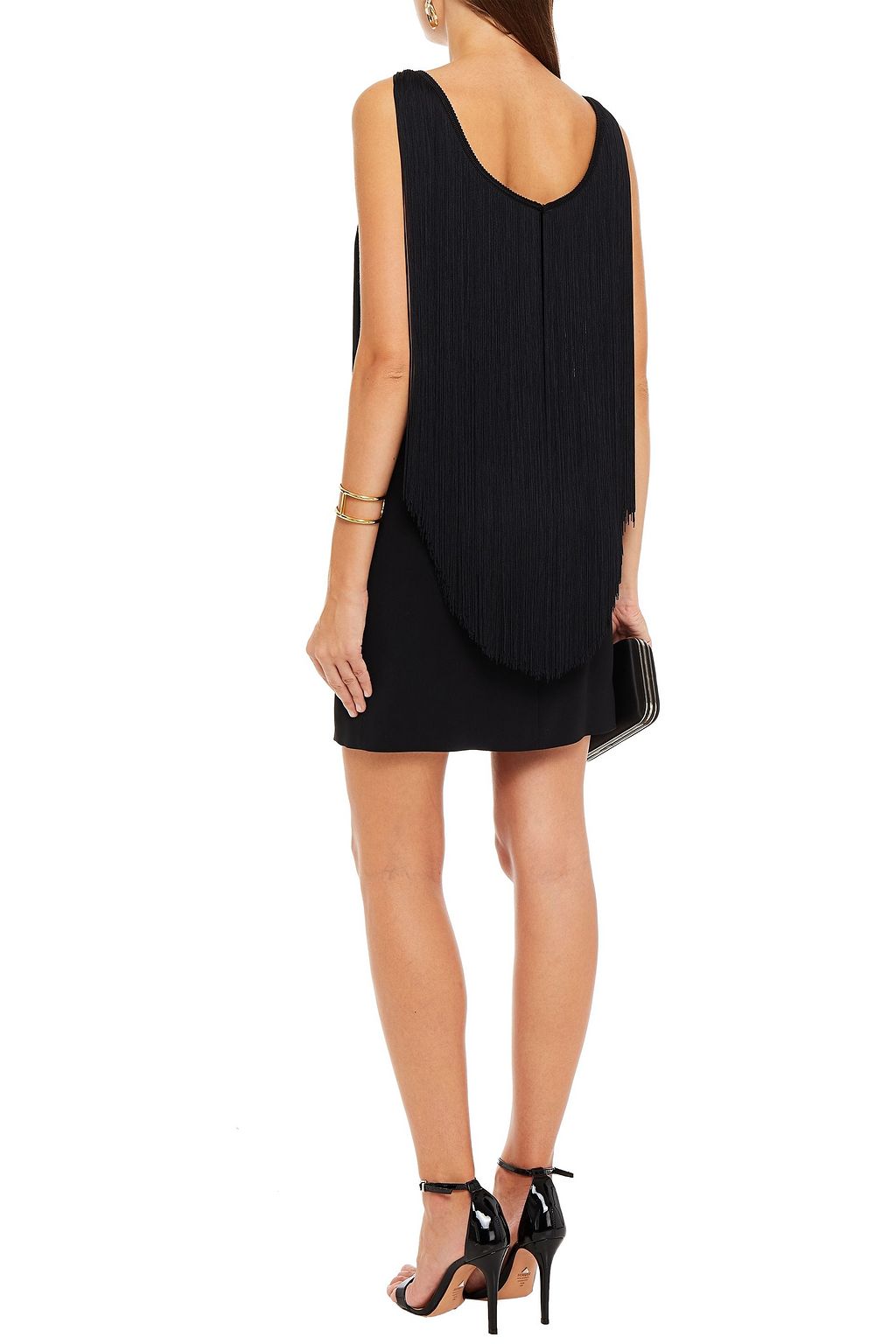 STELLA MCCARTNEY Tulle-trimmed fringed crepe mini dress