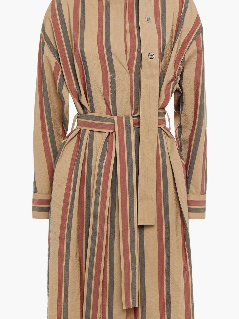 belted striped wool-blend dress