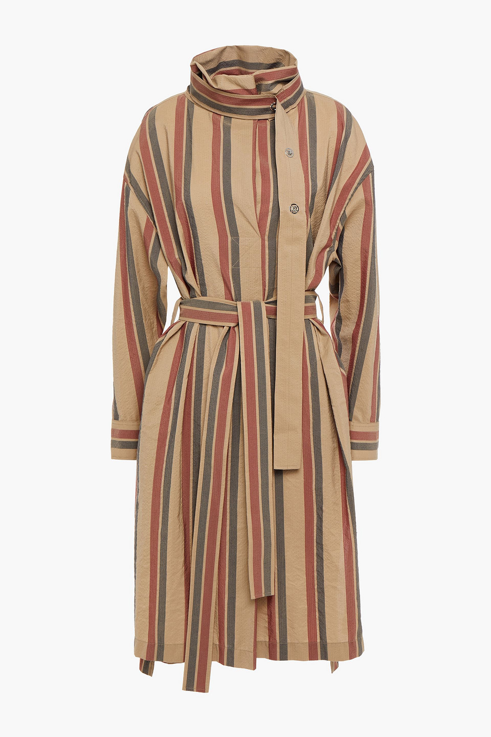Belted striped wool-blend dress