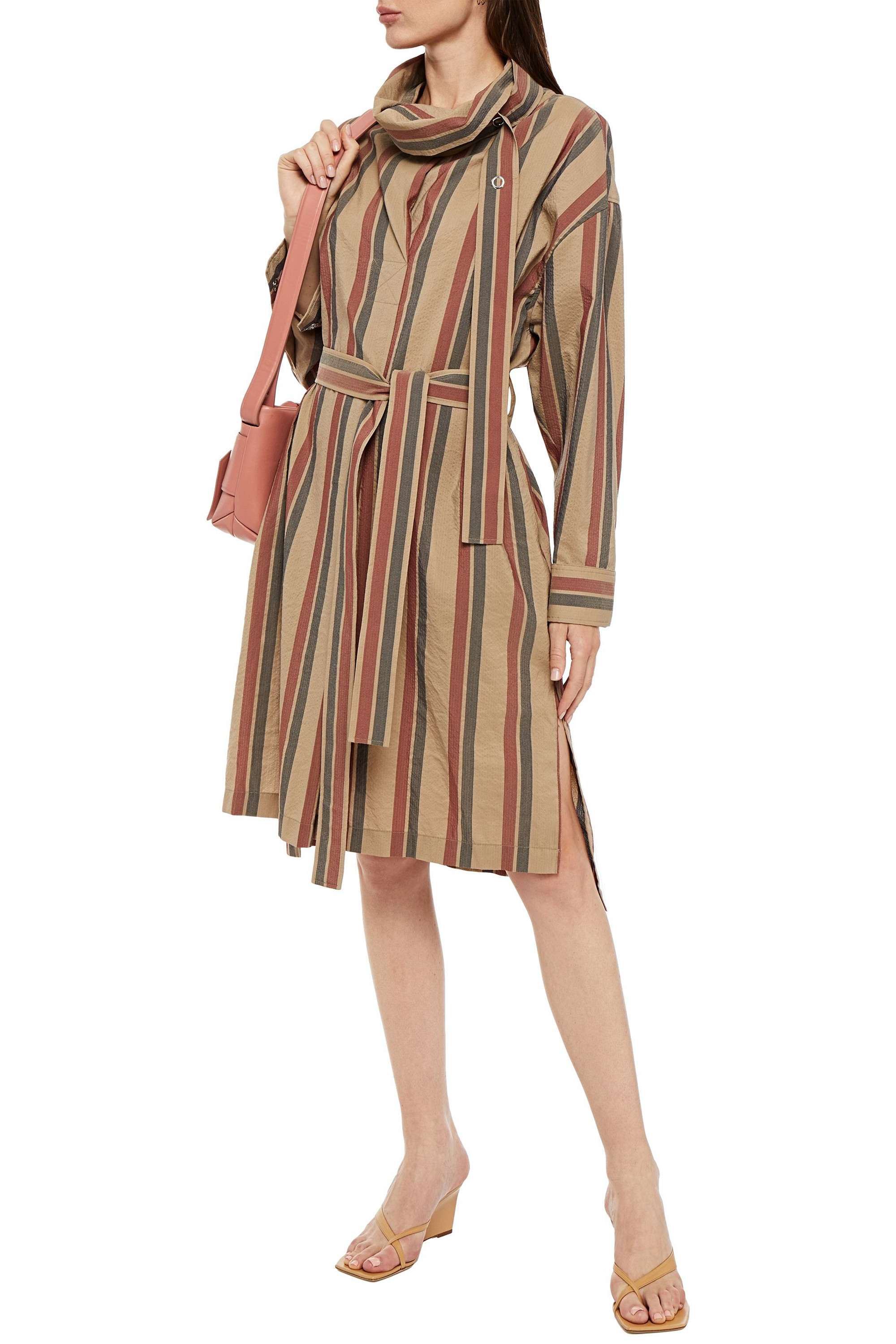 Acne Studios Belted striped wool-blend dress