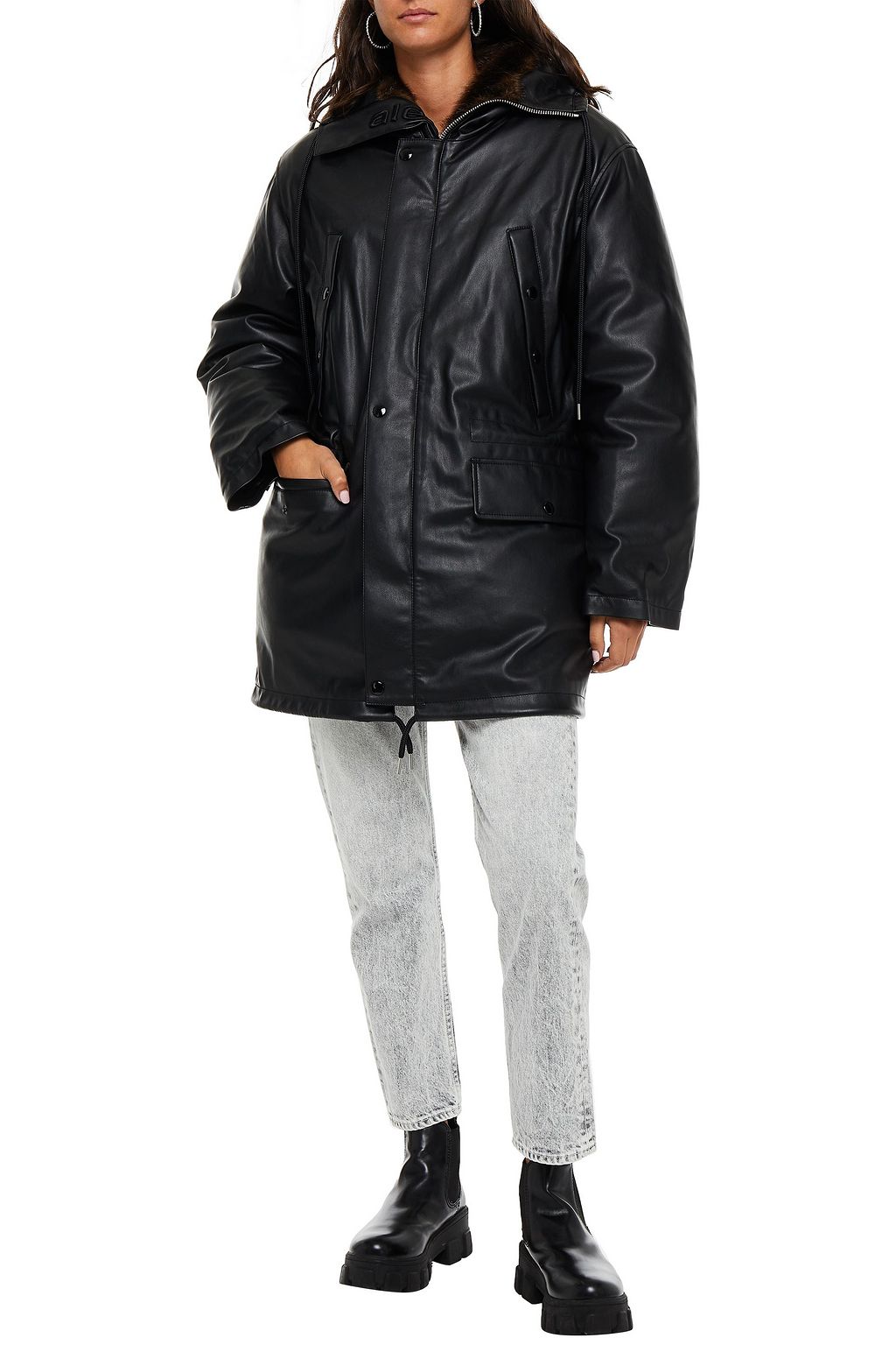 ALEXANDER WANG Faux leather hooded down parka