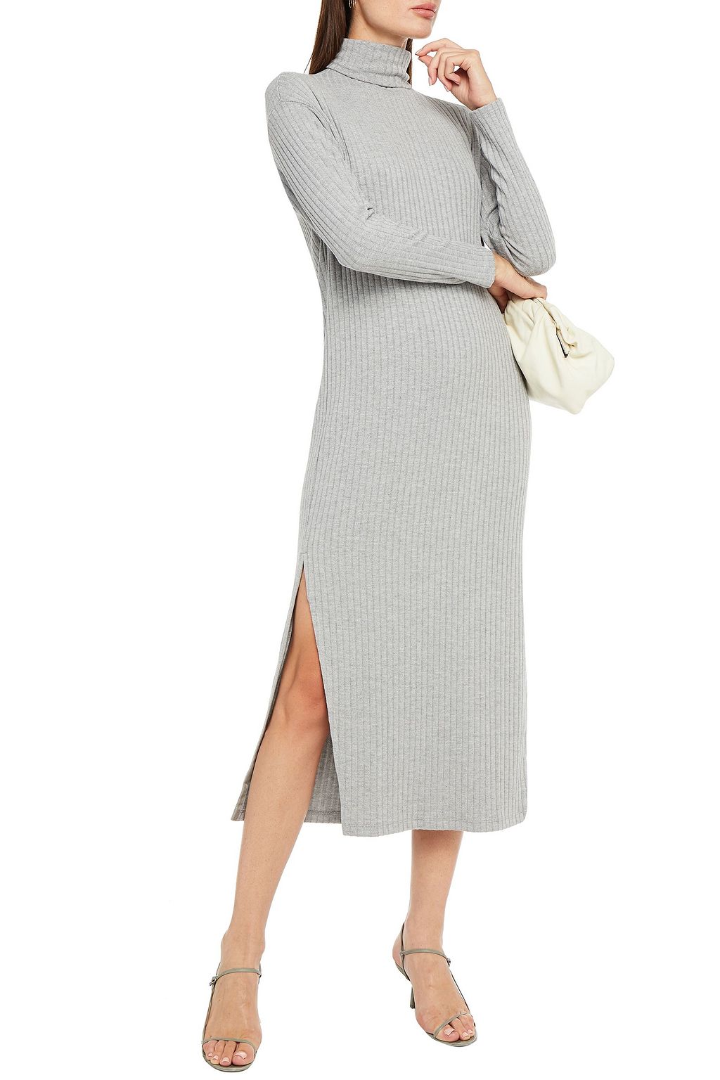 ENZA COSTA Ribbed-knit turtleneck midi dress