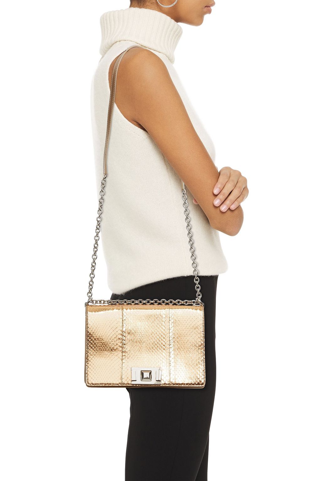 FURLA Mimi leather and metallic ayers shoulder bag