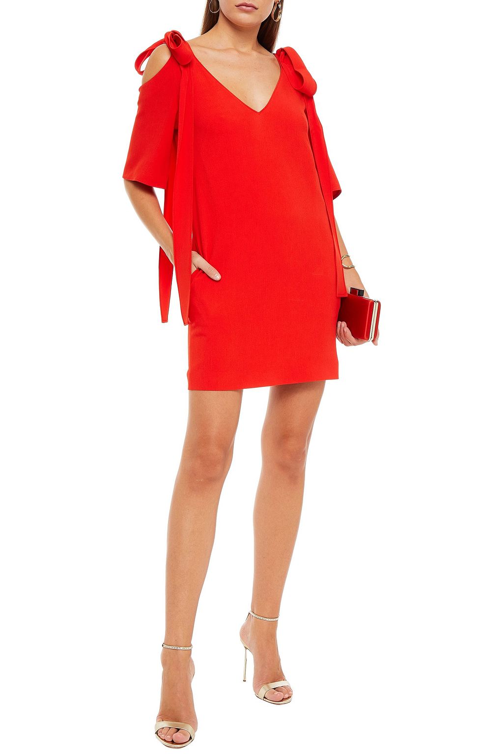 STELLA MCCARTNEY Bow-detailed cold-shoulder crepe mini dress