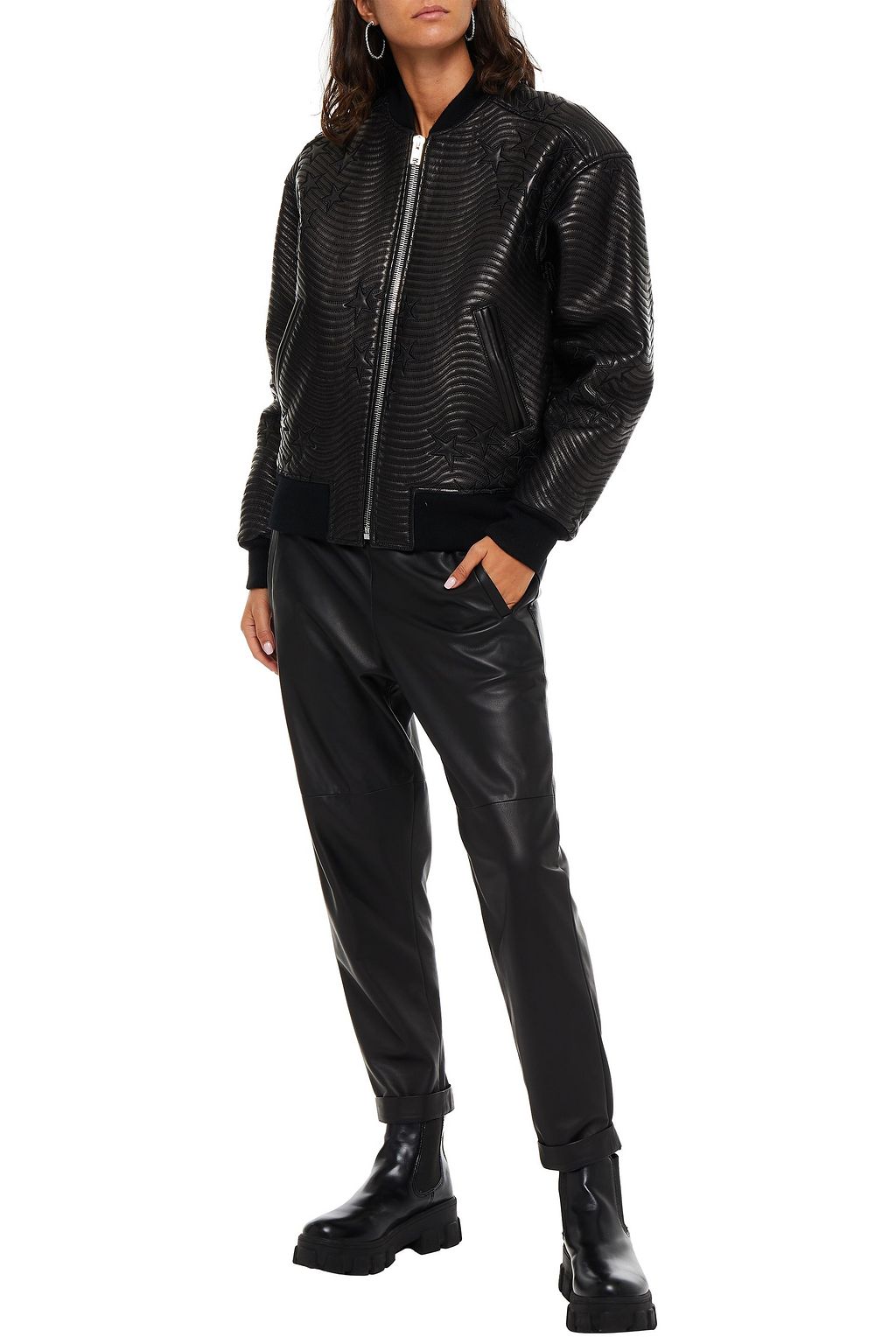 ALEXANDER WANG Embroidered quilted leather bomber jacket