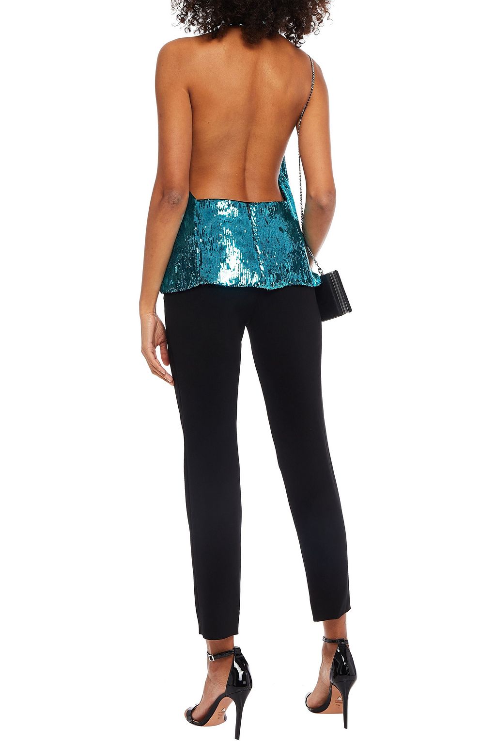 GALVAN  LONDON Oceana sequined tulle halterneck top