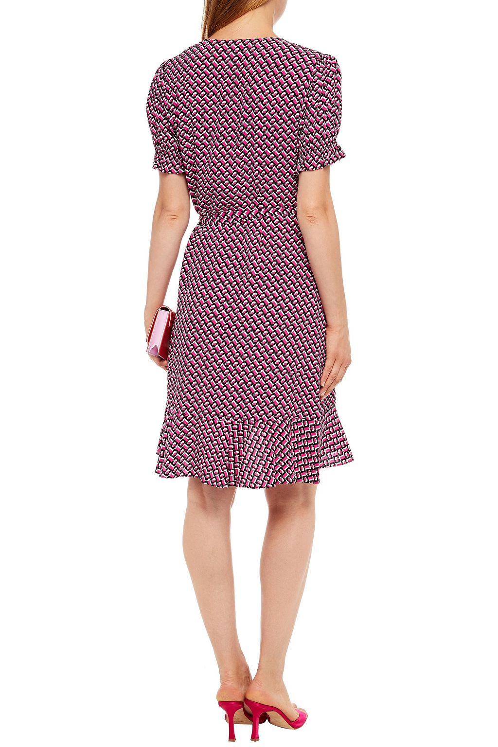 DIANE VON FURSTENBERG Ruffle-trimmed printed crepe mini wrap dress