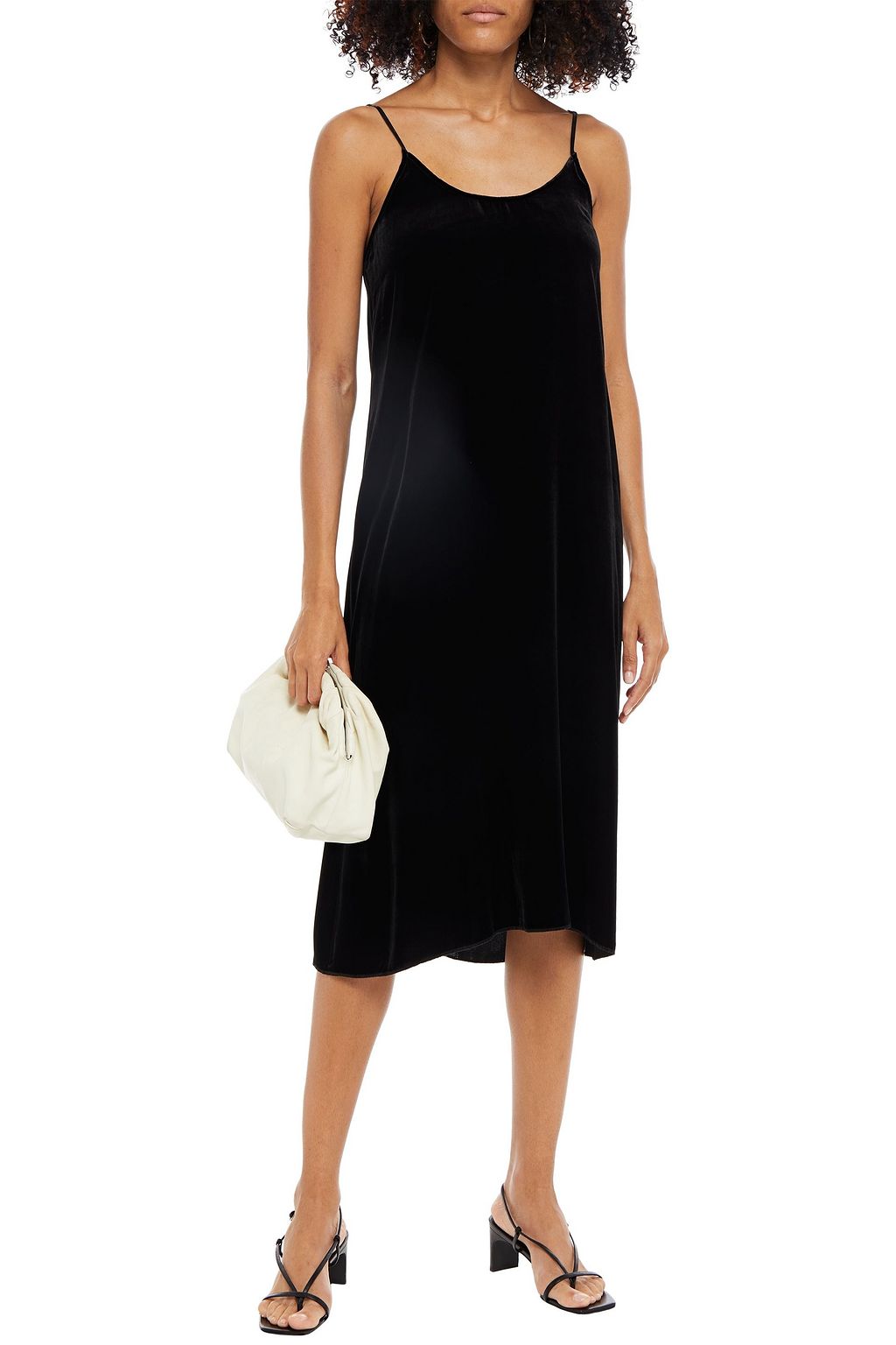 ENZA COSTA Satin-trimmed velvet midi dress